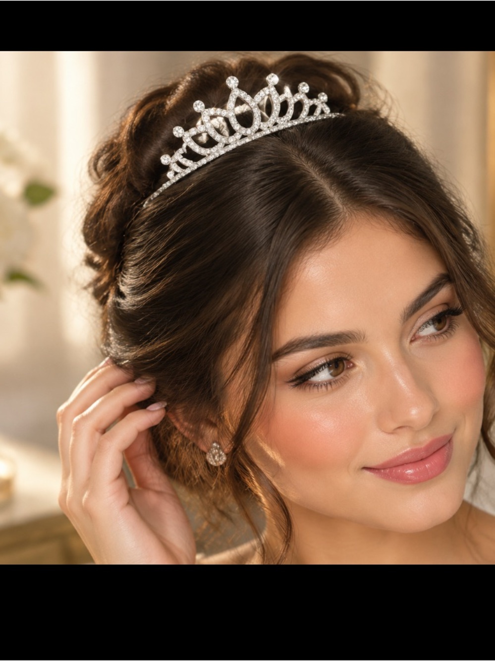 Pageant quality Tiara Crown Silver Clear Rhinestone Bridal Formal event